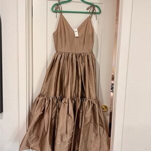 Elegant Brown Midi Dress with Tie Straps